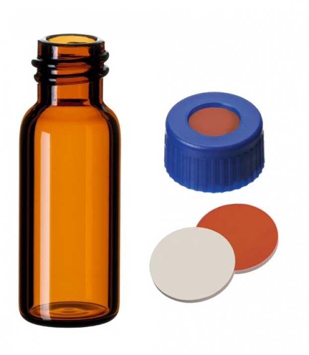 1.5mL amber screw vial with cap, red rubber/PTFE beige septa, 100/pack Analytical Consumables
